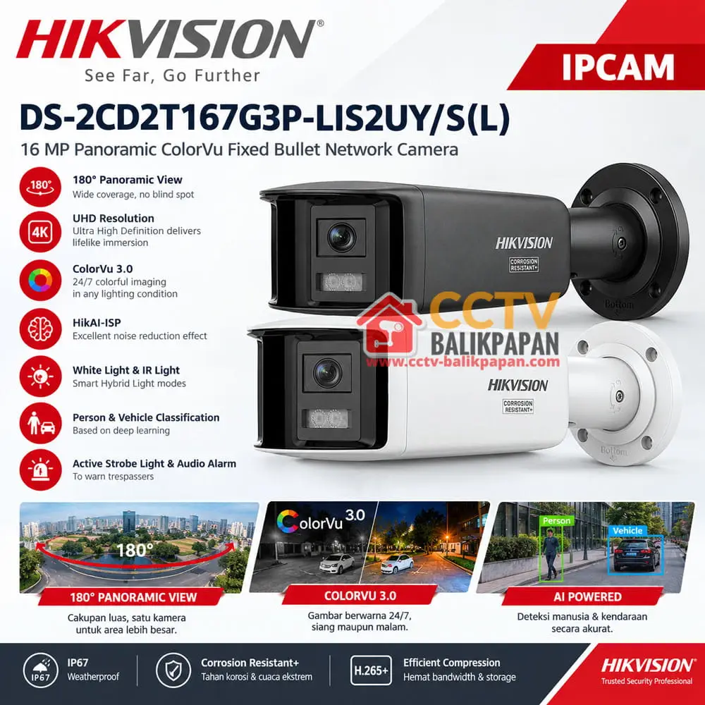 Hikvision-16MP-Panoramic-ColorVu-Camera Hikvision DS-2CD2T167G3P-LIS2UY-SL 16MP Panoramic ColorVu IP Camera 180° 4K